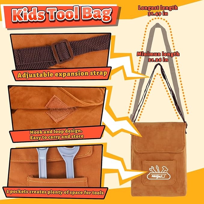 Kids Tool Set,MAGIC4U Toddler Tool Set with Tool Bag,11 Tools Equipements,Pretend Play Construction Kits for Kids Age 3-6 Years Old,Toddler Boy Toys