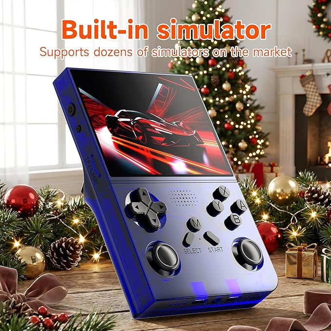 R40 Retro Handheld Game Console with Storage Case - Open Source System,3.5" IPS Screen, 18,000+ Classic Games, 128G TF Card, 3000mAh Battery, Portable Gaming Player for Travel, Blue