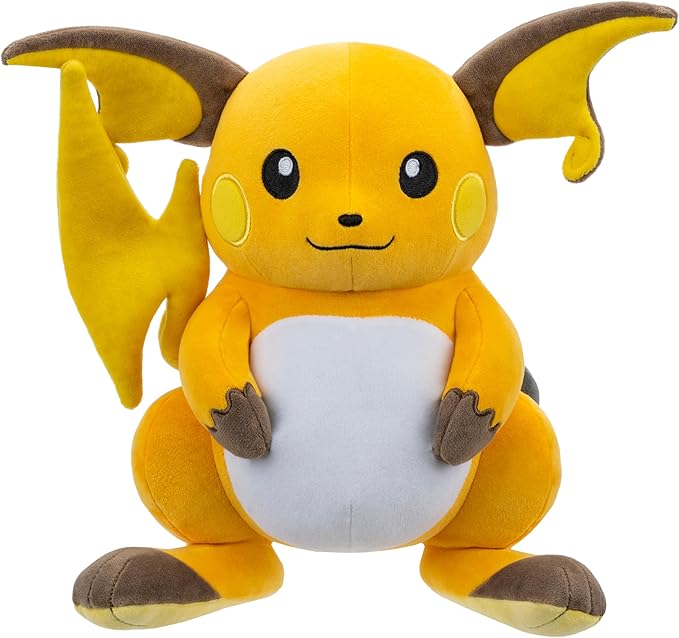 Pokemon 12" Large Raichu Plush - Officially Licensed - Pikachu Evolution Figure - Authentic Soft 12-Inch Stuffed Animal Toy - Gift for Kids, Boys, Girls - 2+