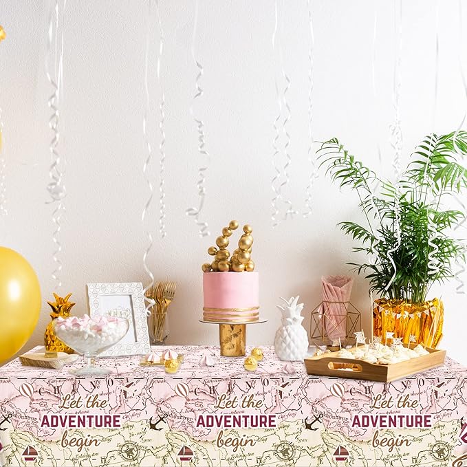 3 PCS Adventure World Awaits Party Decorations for Graduation Exploring Travel Tablecloths Plastic Disposable Bon Voyage Party Table Covers for Retirement Birthday Adventure Party Supplies Favors
