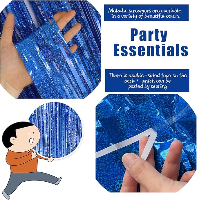 3 Pack Blue Backdrop Party Streamers Ocean Themed Decor Birthday Party Decorations Foil Fringe Backdrop Curtain Graduation Bachelorette Winter Holiday Gender Reveal Party Decorations Supplies