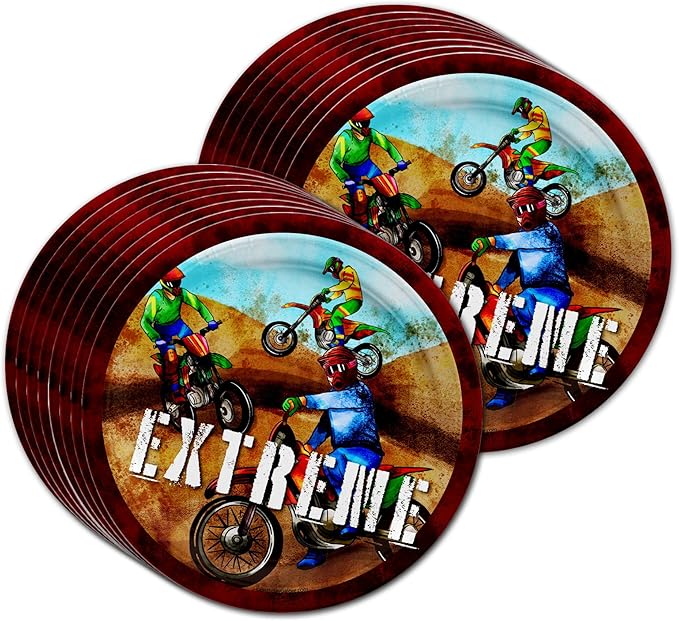 Dirt Bike Birthday Party Supplies - Boy's Motorcross Birthday - Motorcycle Part Set Includes Plates Napkins Cups Tableware Kit for 16