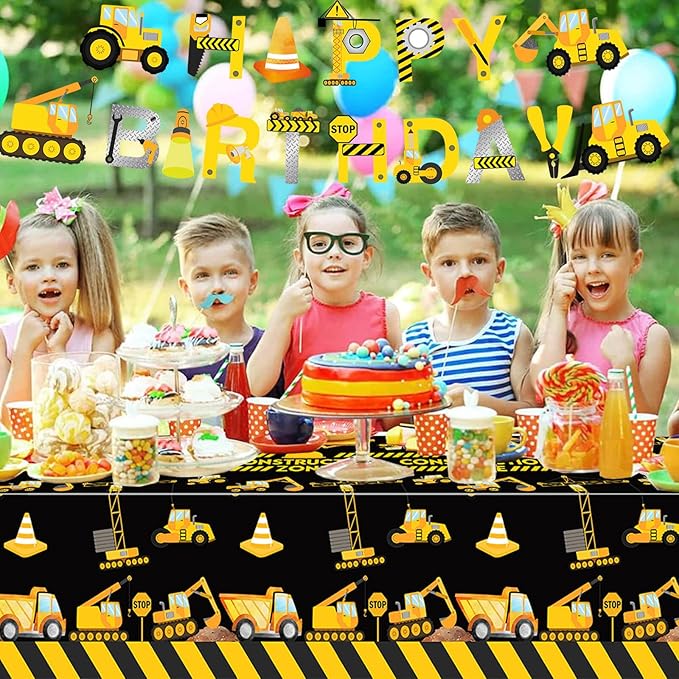 2 Pieces Construction Table Cloth 54 x 108 Inch Dump Truck Table Covers for Construction Theme Boys Baby Shower 1st 2nd 3rd 4th Birthday Party Supplies Table Decorations Favors