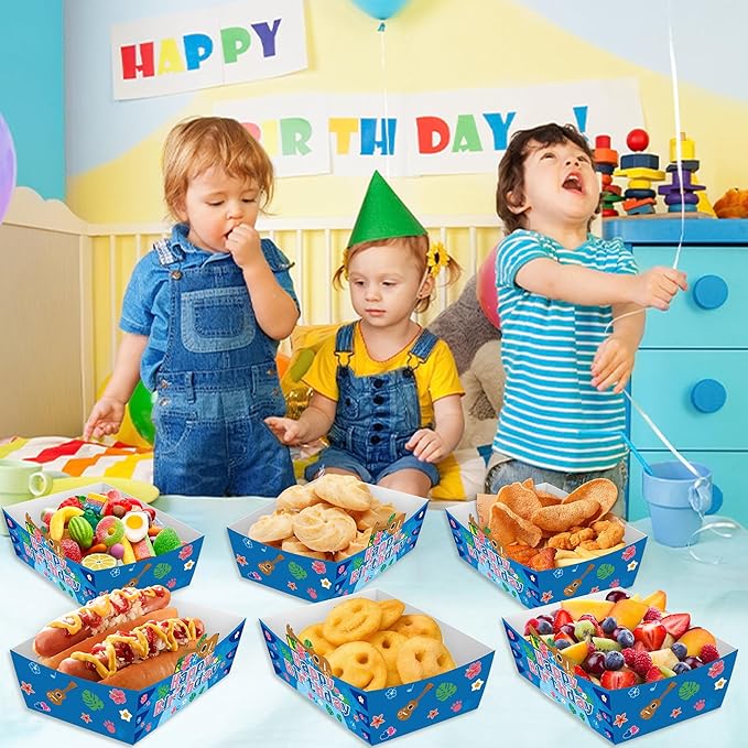 25Pcs Summer Hawaiian Disposable Paper Food Trays for Cartoon Theme Birthday Party Supplies Baby Shower Decorations