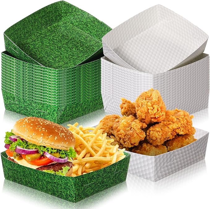 Teling 36 Pack Golf Party Supplies Large 5 lb Golf Plates Trays Bowls Paper Food Boats Disposable Nacho Serving Snack Trays Dinner Plate for Sport Themed Birthday and Tailgate Party Decorations Favors