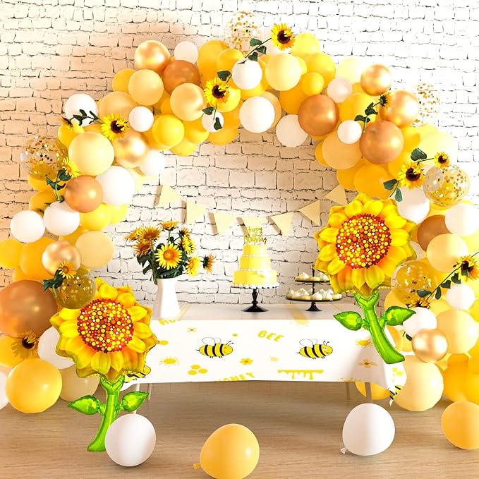 TUPARKA Sunflower Birthday Party Decorations Kit Sunflower Banner Yellow Balloon Arch Sunflower Vine Sunflower Heads Table Covers Cake Toppers 146 Pack Sunflower Party Supplies for Baby Shower Décor