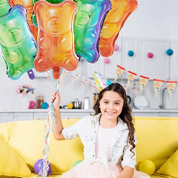 Cheerland Candy Balloons Candyland Party Decorations Gummy Foil Metallic Mylar Balloon Gummy Candy Land Themed Bear Balloons Colorful Dessert Station Rainbow Sweets Bar Party Supplies Pack of 8