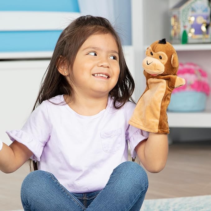 Melissa & Doug Safari Buddies Hand Puppets, Set of 6 (Elephant, Tiger, Parrot, Giraffe, Monkey, Zebra) Soft, Plush Puppet, Stuffed Animals, Pretend Play Toddler Toys for Girls & Boys 2+