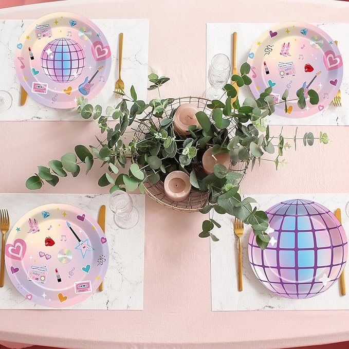 48Pcs Music Star Party Plates Popular Singer Birthday Party Decoration Disposable Music Lover Dessert Plates Paper Dinnerware Set for Girls Women Concert Bachelorette Party Supplies