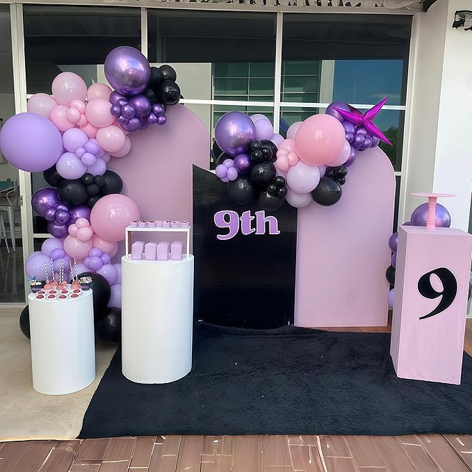 Halloween Balloons, 60pcs 12 Inch Black Pink Purple Latex Balloons for Girls Women Halloween Wedding Bride Baby Shower Engagement Bachelorette Spooky Witch Themed Birthday Party Decorations Supplie