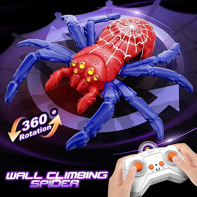 Remote Control Tarantula Indoor Wall Toys, Rechargeable Wall Climbing Spider, Kids Toys for Boys & Girls Ages 3 & Up (Red)