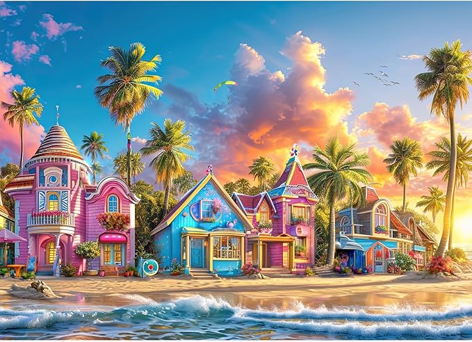 Jigsaw Puzzles for Adults 1000 Pieces, Interlock Perfectly Letter on Back No Dust, Home Decor Birthday Party Gift Toy for Men Women Elders Seniors, 1:1 Poster-Romantic Beach