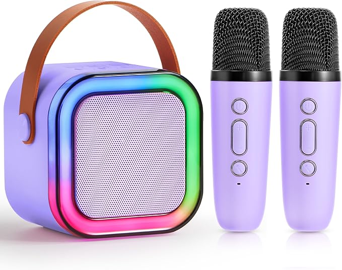 SYNCFUN Karaoke Machine, Mini Karaoke Machine with 2 Wireless Microphones for Kids and Adults, Bluetooth Speaker Toys, Birthday Girls Gift for Ages 3,4, 5, 6,7, 8,9,10,11,12+ Years Old(Purple)