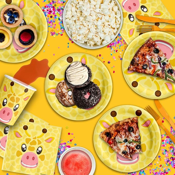 Giraffe Birthday Party Supplies - Jungle Animal Party Supplies - Zoo Animal Party Supplies - Giraffe Themed Party Supplies | Tableware Set Includes Plates, Napkins and Cups | Kit for 16 Set