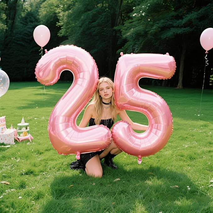 40 Inch Pearlescent Pink Number 25 Balloon Number 25 Balloon 40 Inch, 25th Birthday Party Decorations for Boy or Girl Huge Mylar Anniversary Party Supplies