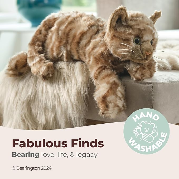 Bearington Louie The Realistic Cat Stuffed Animal - 15" Brown Tabby Cat Plush Toy with Soft Plush Fur - Adorable Lifelike Design Plush Kitty for Kids, Collectors, and Feline Lovers