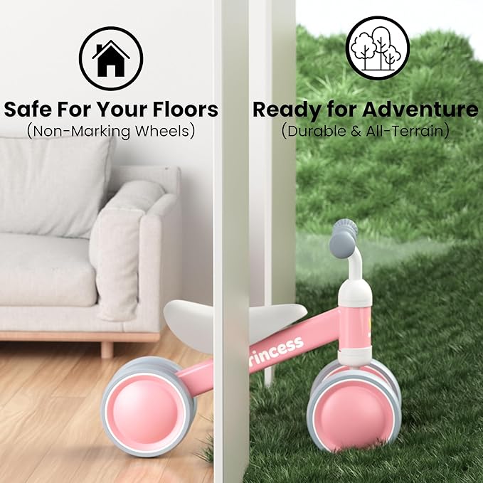 BEKILOLE 1 Year Old Girl Gifts Baby Balance Bike 1st Birthday Girl Gift with LED Light Up Wheels for 12-24 Months Toddlers - ASTM Certified 2-Minute Assembly Pink First Ride On Training Toy