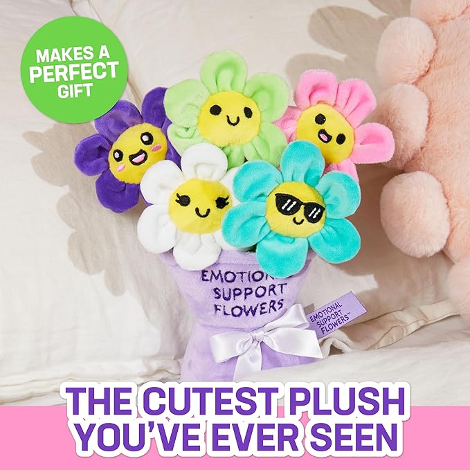 Emotional Support Flowers by Relatable, Easter Plush Cuddly Stuffed Animals and Toys, Cute Easter Basket Stuffers, Non Candy Easter Gift Basket Ideas, Includes 5 Plushies with Carrying Basket