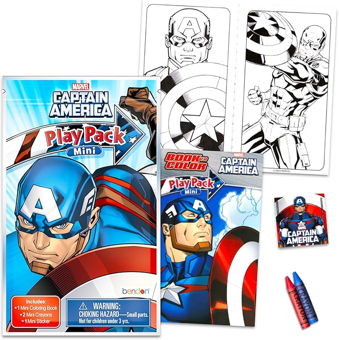 Marvel Captain America Mini Party Favors Set for Kids - Bundle with 24 Mini Captain America Grab n Go Play Packs with Coloring Pages, Stickers and More (Avengers Birthday Party Supplies)