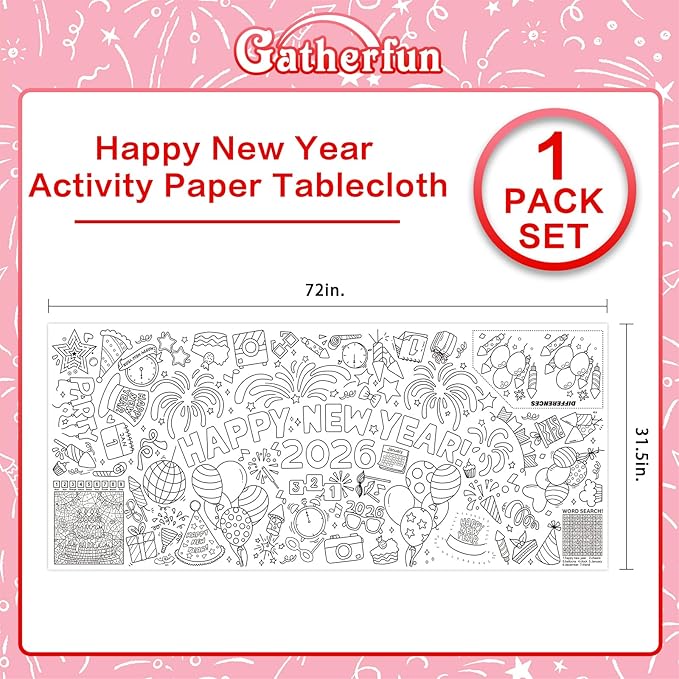 Gatherfun Giant Coloring Poster for Classroom Wall - Versatile 31.5 x 72 Inches Happy New Year Activity Poster/Table Cover, School Parties, Happy New Year Party and Special Events Decoration