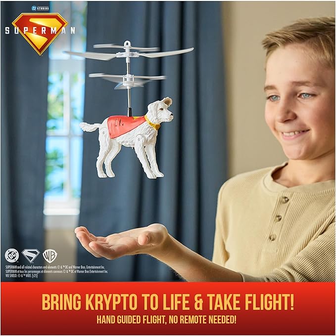 DC Comics, Superman Up in The Sky! Flying Krypto, RC Toys and Remote Control Toys for Kids, 7.5-Inch Hovering Superdog, for Ages 4 and Up