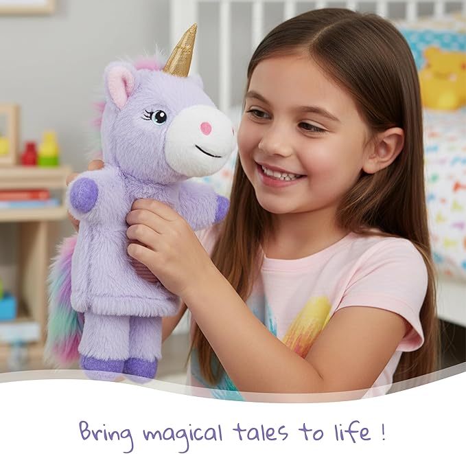 June Garden Plush Unicorn Hand Puppet – Soft Purple Fantasy Storytelling Toy with Rainbow Mane & Tail – Pretend Play Gift for Girls and Boys