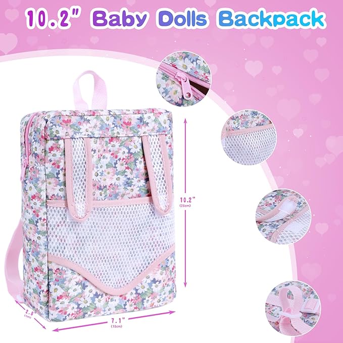 12 Inch Baby Doll Backpack Playset with Dolls Clothes and Accessories Included Backpack, Washcloth, Bottles, Nipple,Socks, Hats