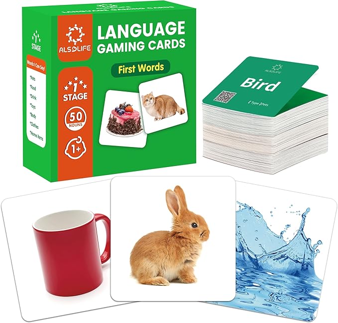 50 First Words Flash Cards for Baby with Fun Videos| Extra Thick Picture Cards for Speech Therapy Noun Cards for Kids Speech Delays| Aba Therapy, Autism Learning Materials