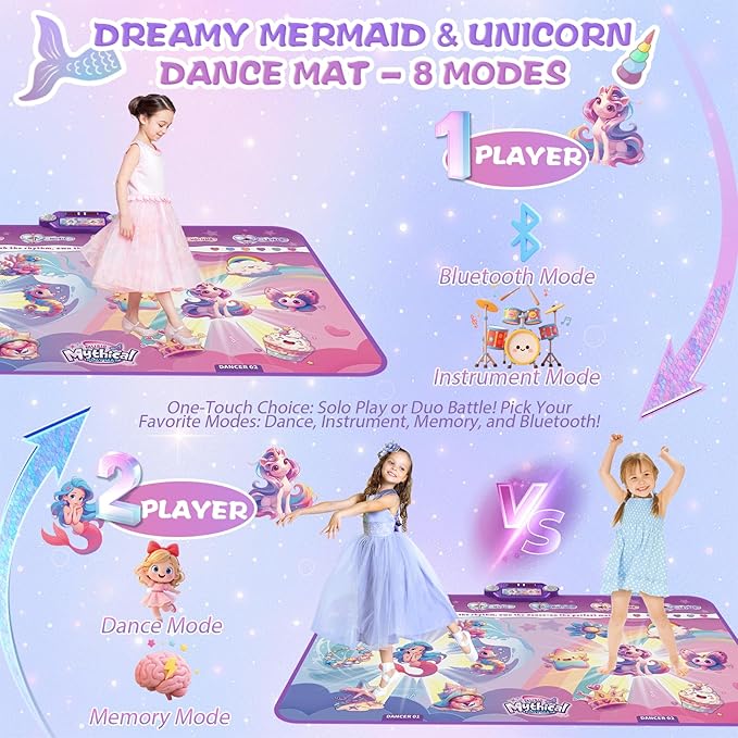 Extra Large Dance Mat for Kids, Rechargeable Bluetooth Dance Mats Toy with Light-up 12 for Girls, Kids Dance Pad Challenge Games Christmas Birthday Gifts Ideas for Kid Ages 3-12