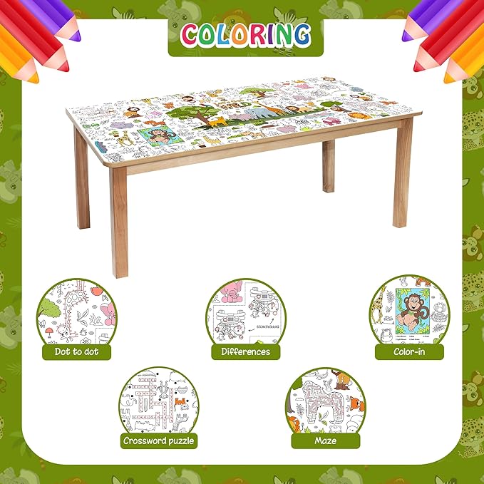 Wild Coloring Tablecloth for Kids, Jumbo 30x72 Inch Poster with Jungle Animals, Leaves, Safari Scenes, Perfect for Wild Party Games, Jungle Decorations, Classroom Fun, Celebration Supplies