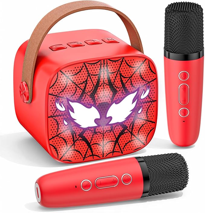 Spider Mini Karaoke Machine for Kids - TOP Karaoke Toys for 3 4 5 6 7 8 9 10 11 12+ Year Old Boys Girls, Portable Bluetooth Speaker with 2 Wireless Microphones, Kids Christmas Birthday Party Gifts