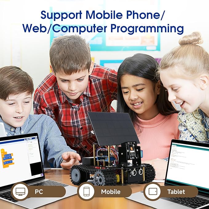 ESP32 Smart Camera Solar Robot Tank Car Kit, STEM Toy Robotics Kit for Kids Age 8-16 Boys Girl, APP & Remote Control 4WD Car with 3MP Camera, Arduino Educational Science Coding Kit Gift for 12+ Teens