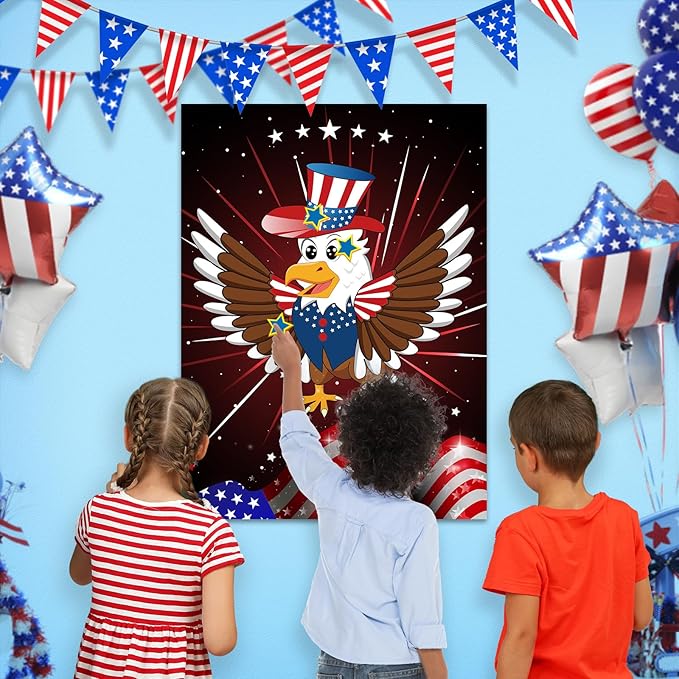 ASTARON Pin The Tail Game Pin The Star on The Eagle Party Game with 36 Stickers for Kids Birthday Party Supplies