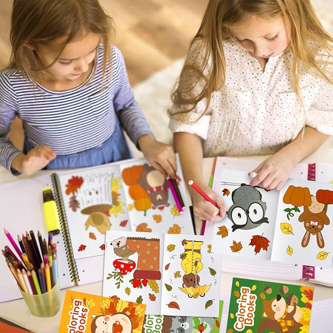 24Pcs Animal Theme Coloring Books for Kids Bulk Fall Mini Coloring Booklet Autumn DIY Art Drawing Book with Squirrel Hedgehog for Toddlers Halloween Thanksgiving Birthday Party Favor Goodie Bag Filler