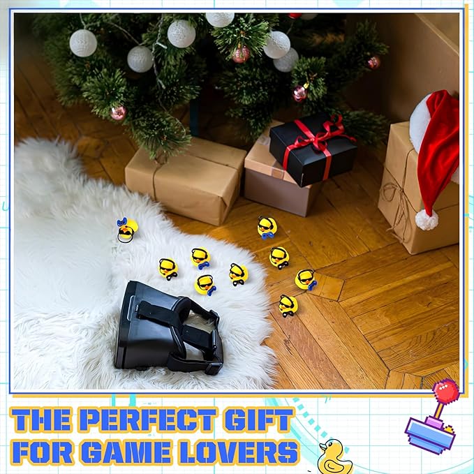 Leitee 24 Sets Video Game Party Favors Rubber Ducks with Mini Headset Glasses and Controllers Cute Bath Rubber Ducks Small Bathtub Accessories Toys for Birthday Swimming Party Favors Decoration