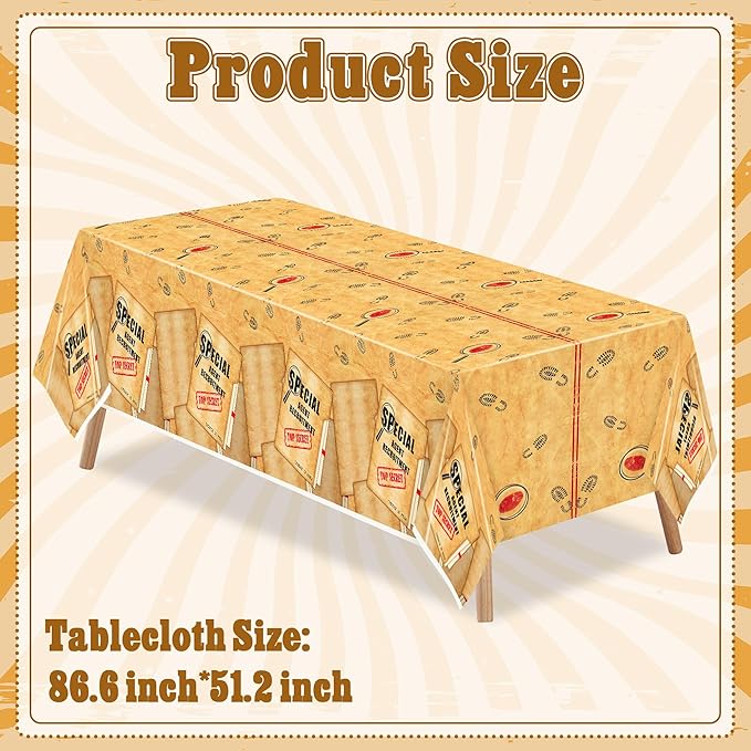 K1tpde Retro Spy Party Tablecloths - 3PCS Brown Vintage Secret Agent Theme Table Covers for Kids Birthday Party Escape Room Plastic Tablecloth Mystery Decor for Boy Spy Detective Supplies