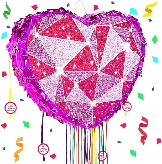 Pull String Purple Heart Pinata for Girls | Birthday Valentine’s Day Wedding Party Decoration, Anniversary Party Supplies, 16 Inch