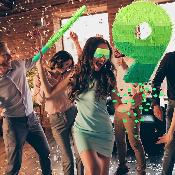 Number Piñata Decorations 16 Inch Gradient Green Piñata with Blindfold Stick and Confetti for Birthday Baby Shower Safari Jungle Themed Party Supplies Centerpiece(Number 9)