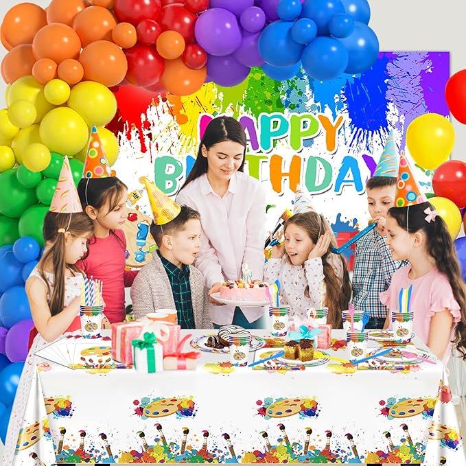 Paint Party Decorations 300 Pcs Paint Splatter Plates Napkins Cups Banner Balloons Tablecloth Colorful Graffiti Art Birthday Party Decorations Sip Party Supplies Serve 24