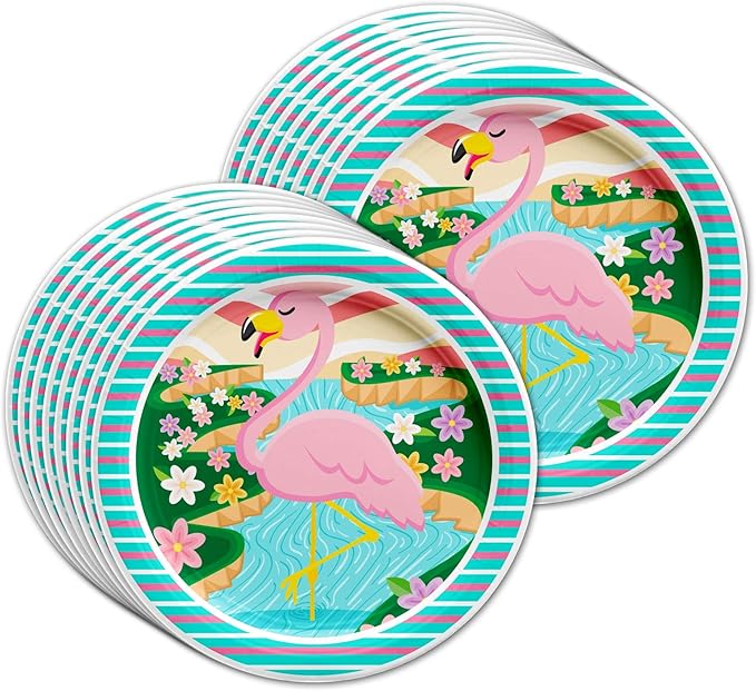 Pink Flamingo Birthday Party Supplies - Flamingo Bridal Shower - Flamingo Baby Shower - Flamingo 1st Birthday | Tableware Set Includes Plates Napkins and Cups | Kit for 16