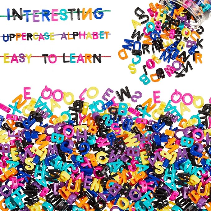 Wesiti Lacing Letters Beads Alphabet Learning Toys Toddler ABC Alphabet Beads Lacing Sports Skills Toys for Preschool Games Homeschool Supplies Early Spelling(Uppercase Letters,408 Pcs)