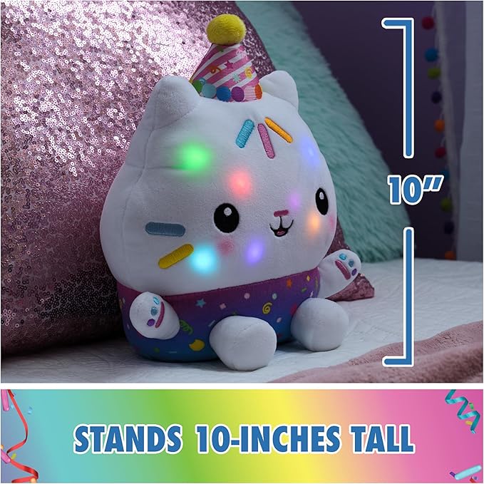 Gabby's Dollhouse Celebrations, Sprinkle Party Cakey Cat Plush, 10-Inch Interactive Stuffed Animal with Sounds, Kids Toys for Girls & Boys Ages 3+