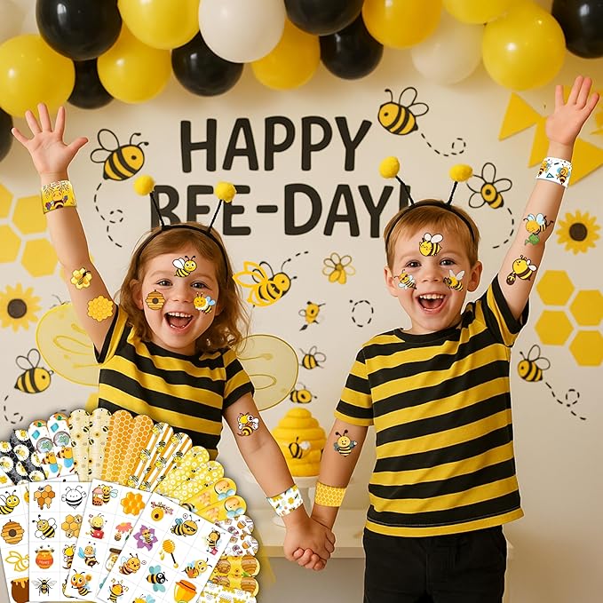 72PCS Bee Party Favors - 48PCS Pre-cut Tattoos & 24PCS Slap Bracelets - Honey Bee Birthday Supplies, Baby Shower Decorations, Classroom Prizes, Gifts for Girls & Kids