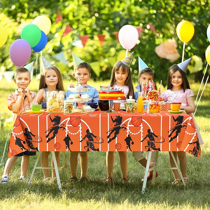 Basketball Tablecloth - 51 x 86 Inch Plastic Table Cover, Party Decorations for Boys Basketball Theme Birthday Party Supplies