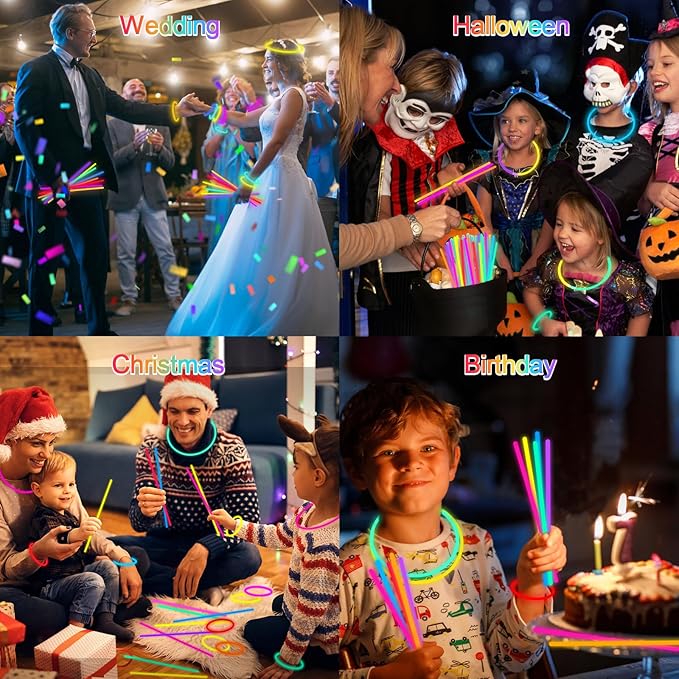 Glow Sticks Bulk Party Pack- Ultra Bright 800pk Glow in the Dark Party Favors, Easter Basket Stuffers Glow Sticks Party Supplies Glow Necklaces and Glow Bracelets with Connectors