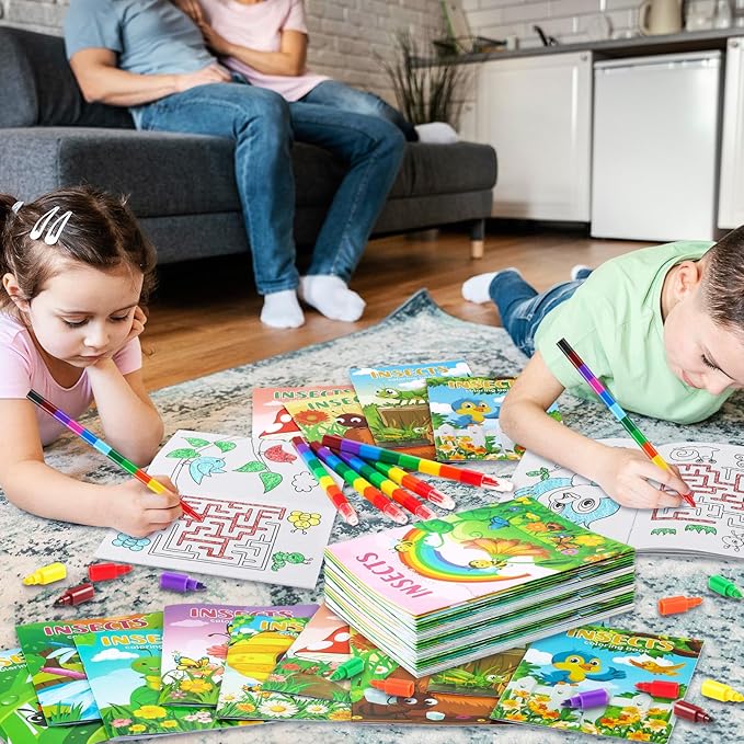 BenLouis 24 Pcs Insects Mini Coloring Books Kids Bugs Party Favors Small Activity Books Bulk for Kids Spring Butterfly Bee Birthday Goodie Bags Stuffers Return Gifts Classroom Travel