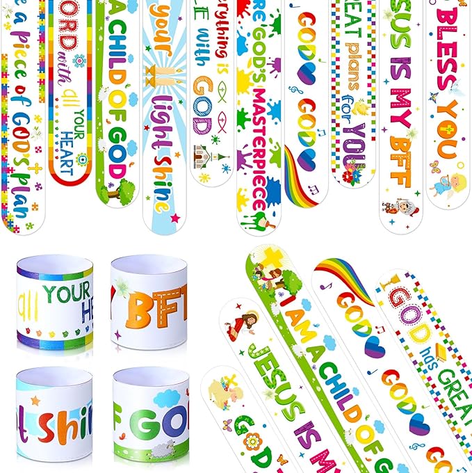 Frienda 40 Pcs Bible Verses Religious Christian Slap Bracelets for Kids VBS Jesus Love You Wristband Inspirational Motivational Nativity Slap Bracelet Sunday School Supplies He Is Risen(Inspirational)