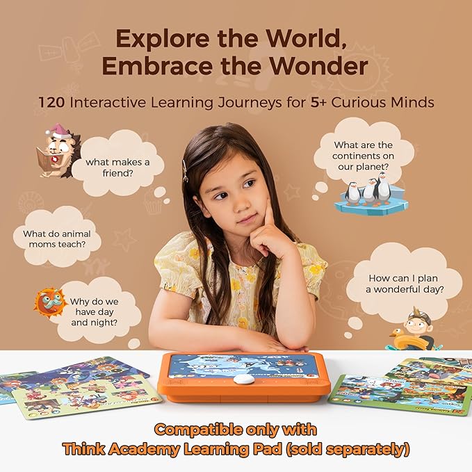 Think Academy Level 3 Flash Cards for Kids Ages 5+, Compatible with Learning Pad, Montessori-Inspired Learning Toys to Learn Social Skills, Self-Awareness, Family Life, Cultures & Environment