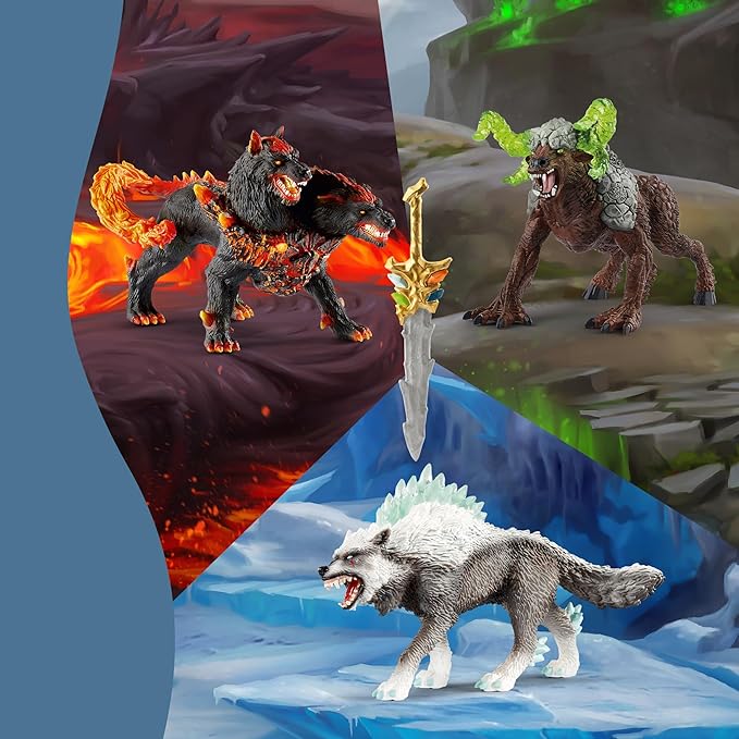 Schleich Eldrador Creatures - 5PC Fantasy Creature Set - Ice Wolf, Lava Hound, Rock Beast and Sword Figure Playset - Animal Monster Figurines for Boys and Girls - Durable Toys for Kids Ages 7+ | 72179