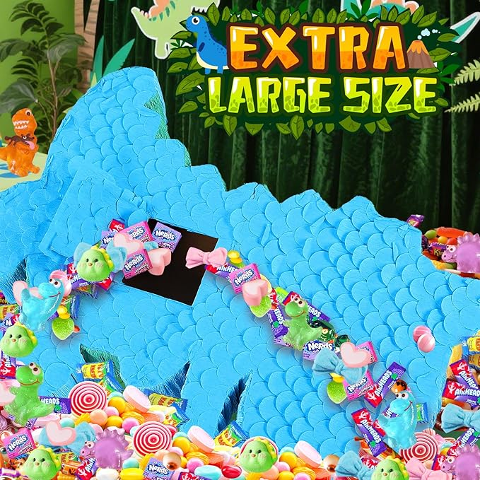 24" Large Dinosaur Pinata Bundle with a Blindfold, Bat and Rope, Dino Baby with Football Decorations for Boy Animal Theme Birthday Party